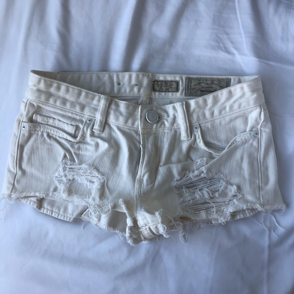 All Saints Destroyed White Shorts